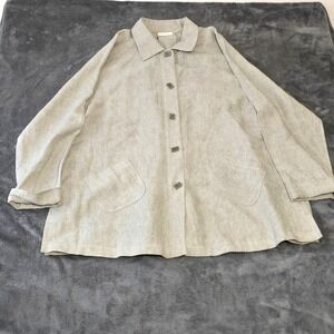 J. Jill Women's XL Linen Blend Button Up Jacket Blazer Light Gray Minimalist